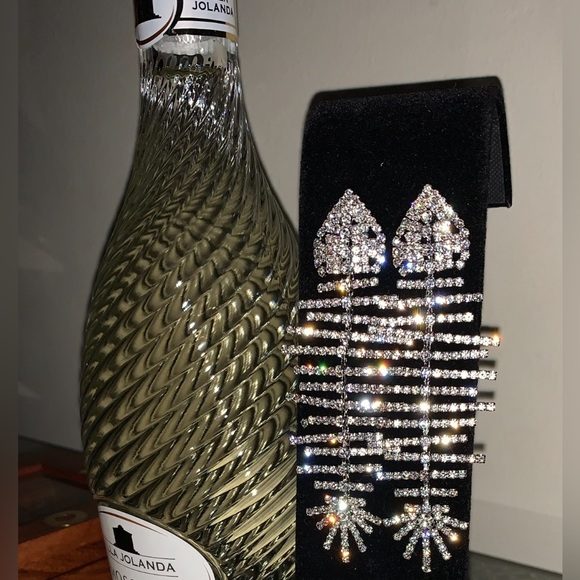 Fishbone Rhinestone Earrings - Picture 3 of 10